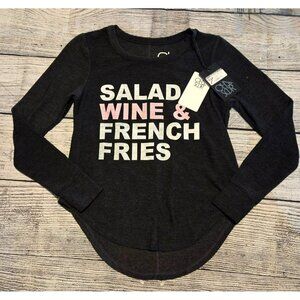 NWT Chaser House of Bluez Women's top Size XS "Salad Wine & French Fries" Black